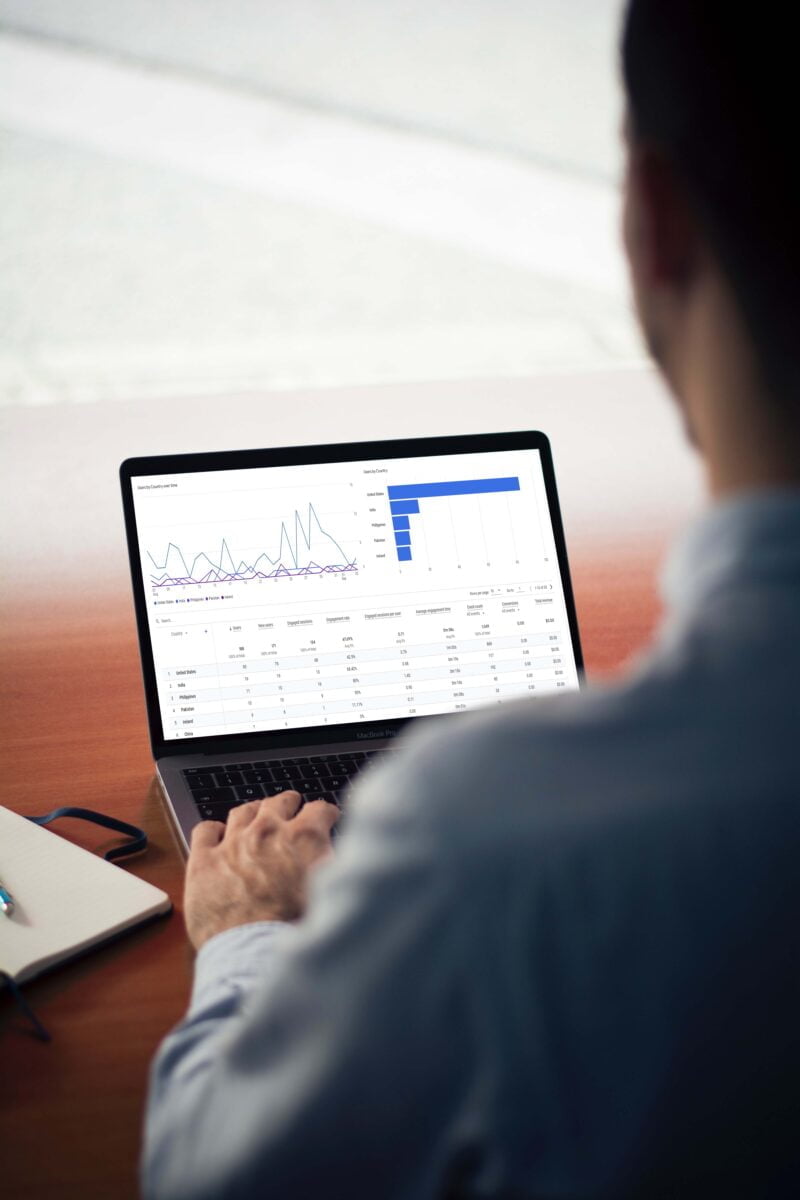 A contractor SEO analyzing the reports of their SEO campaign for a construction company